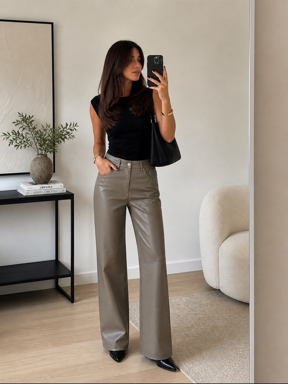 Express Beige Faux Leather Ultra High Rise Wide Leg Pants 2S NWT